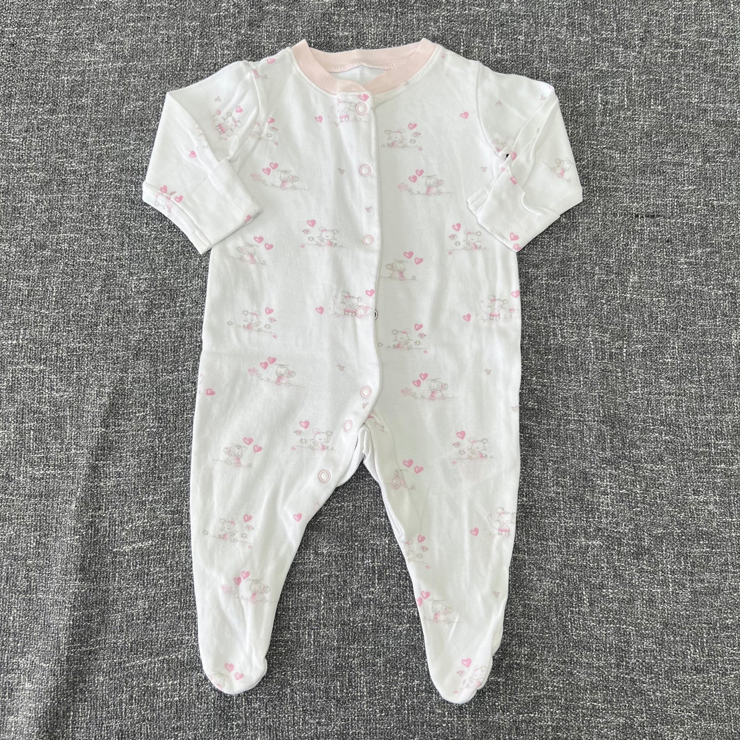 Girls 0-3 Month White With Little Mice Sleepsuit