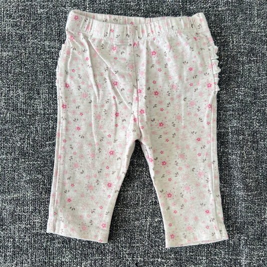 Girls 03 Month Beige & Pink Floral Leggings