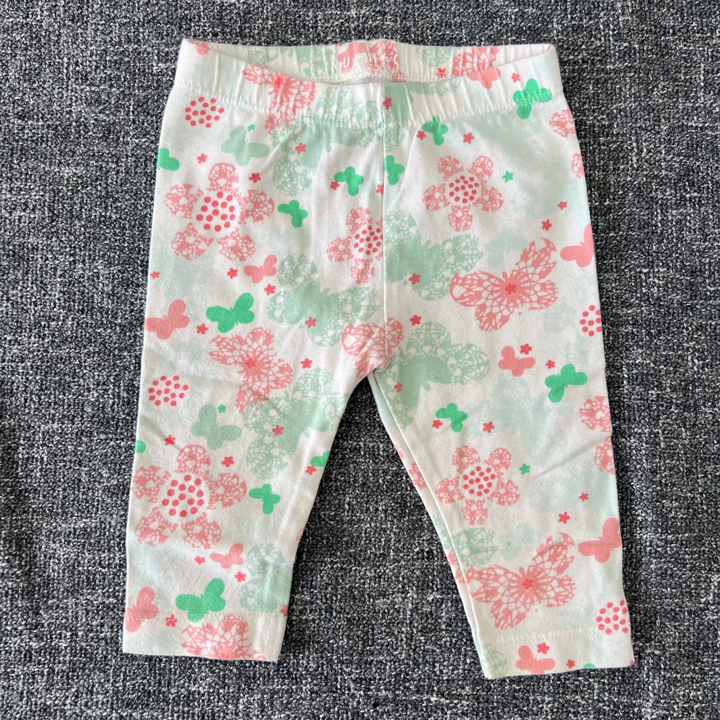 Girls 0-3 Month Cream, Peach & Green Floral Leggings