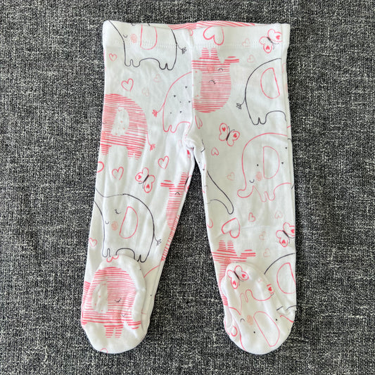 Girls 0-3 Month White With Pink Elephants Joggers With Feet