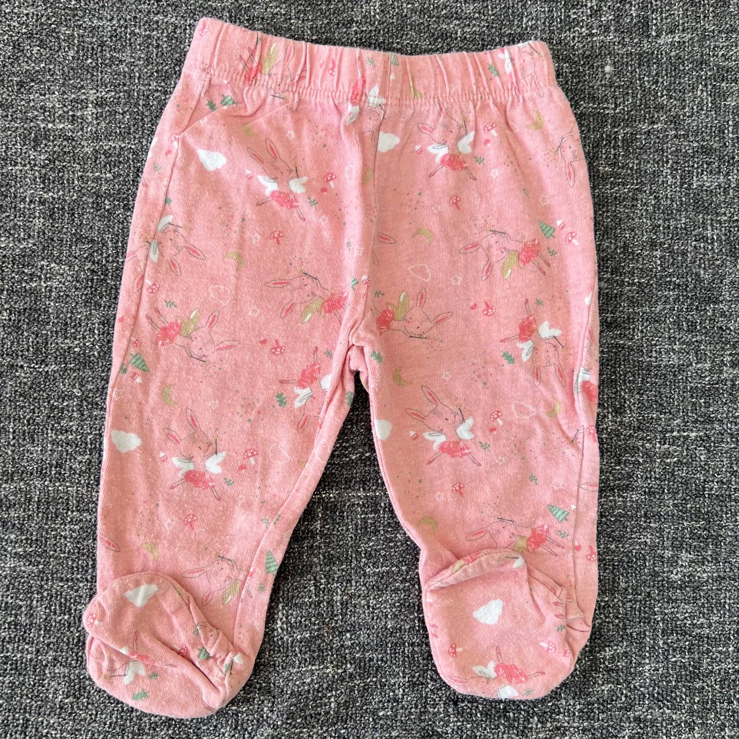 Girls 0-3 Month Peach With A Fairy Bunny Pattern Jogger With Feet