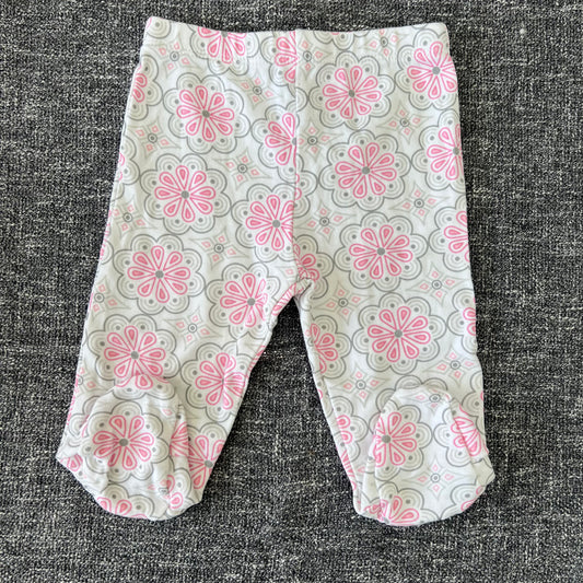 Girls 0-3 Month White, Pink & Grey Geometric Print Jogger with Feet