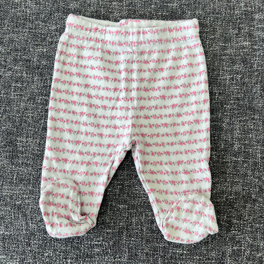 Girls 0-3 Month White With Pink Flowers Joggers With Feet