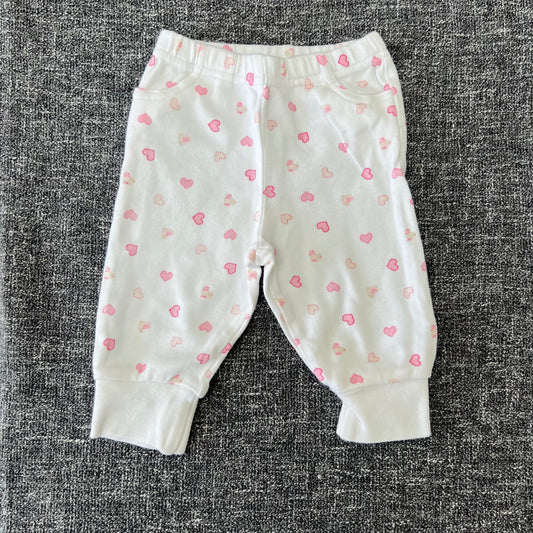 Girls 0-3 Month White With Pink Hearts Joggers