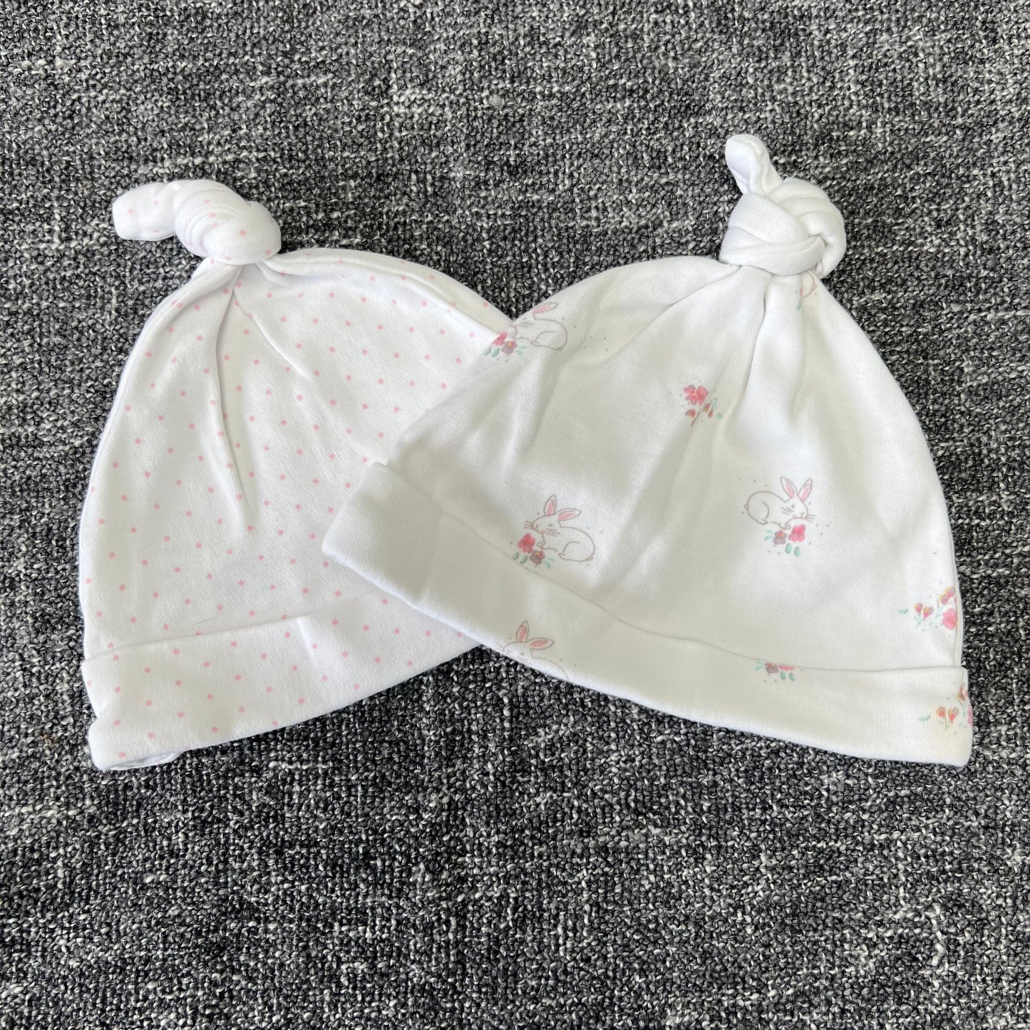 Girls 0-3 Month White & Pink Hats 2Pk