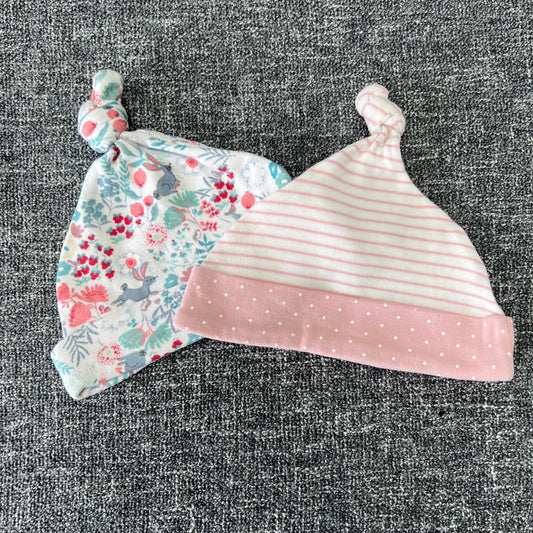 Girls 0-3 / 3-6 Month Pink & Cream Hats 2 Pk