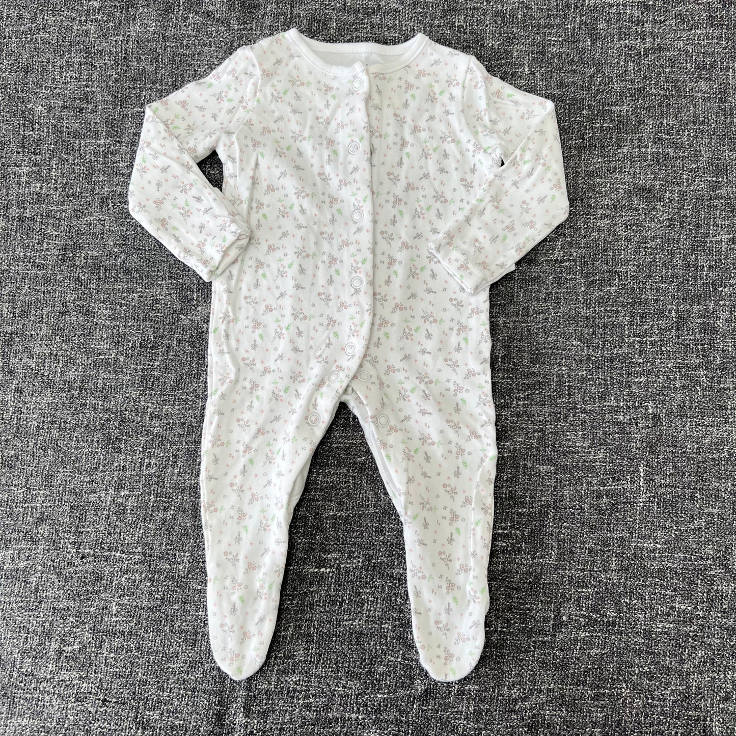 Girls 0-3 Month White Floral Sleepsuit