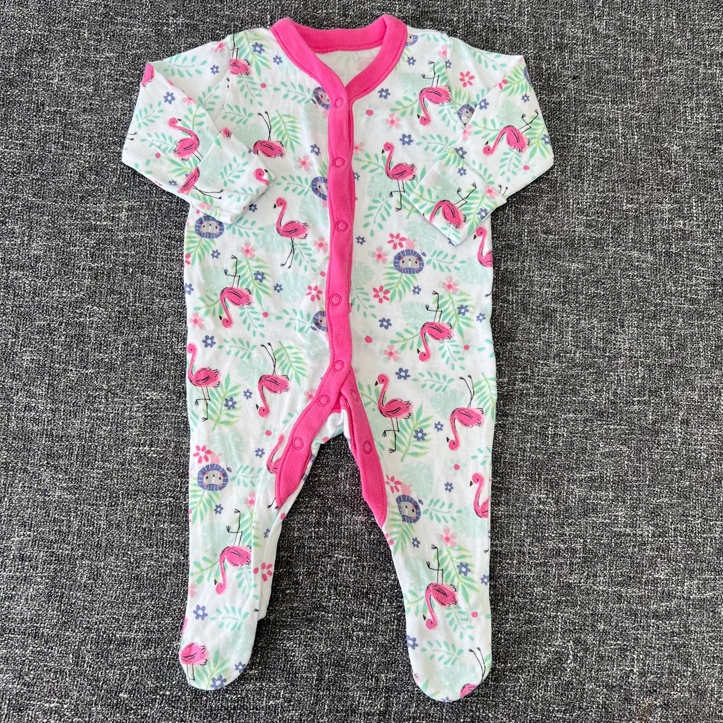 Girls 0-3 Month Flamingo & Lion Sleepsuit