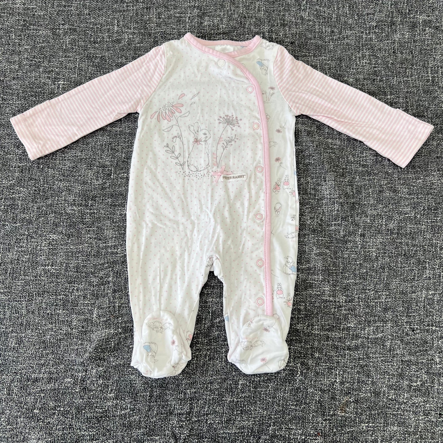 Girls 0-3 Month "Peter Rabbit" Pink & White Sleepsuit