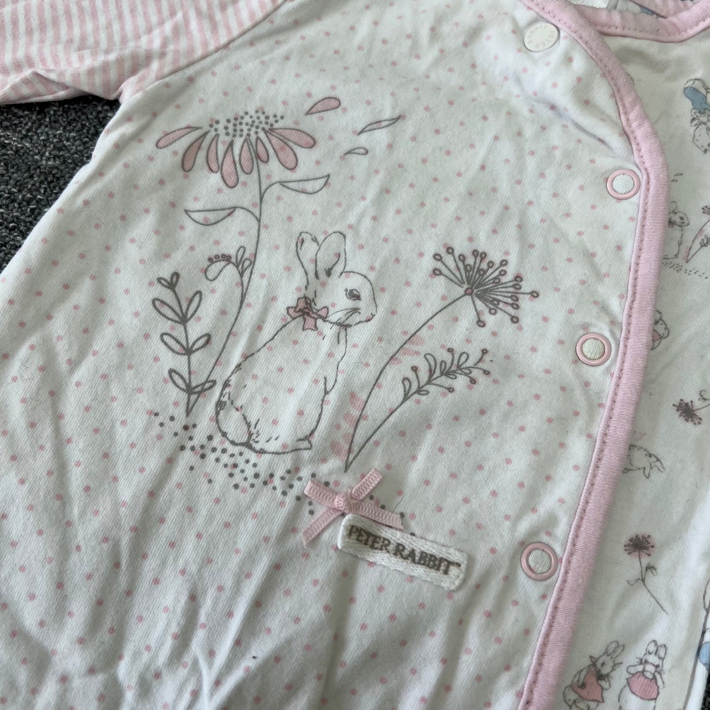 Girls 0-3 Month "Peter Rabbit" Pink & White Sleepsuit