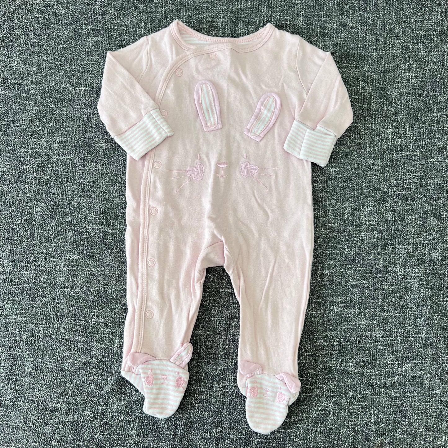 Girls 0-3 Month Plain  Pink Rabbit Sleepsuit