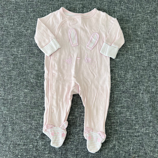 Girls 0-3 Month Plain  Pink Rabbit Sleepsuit