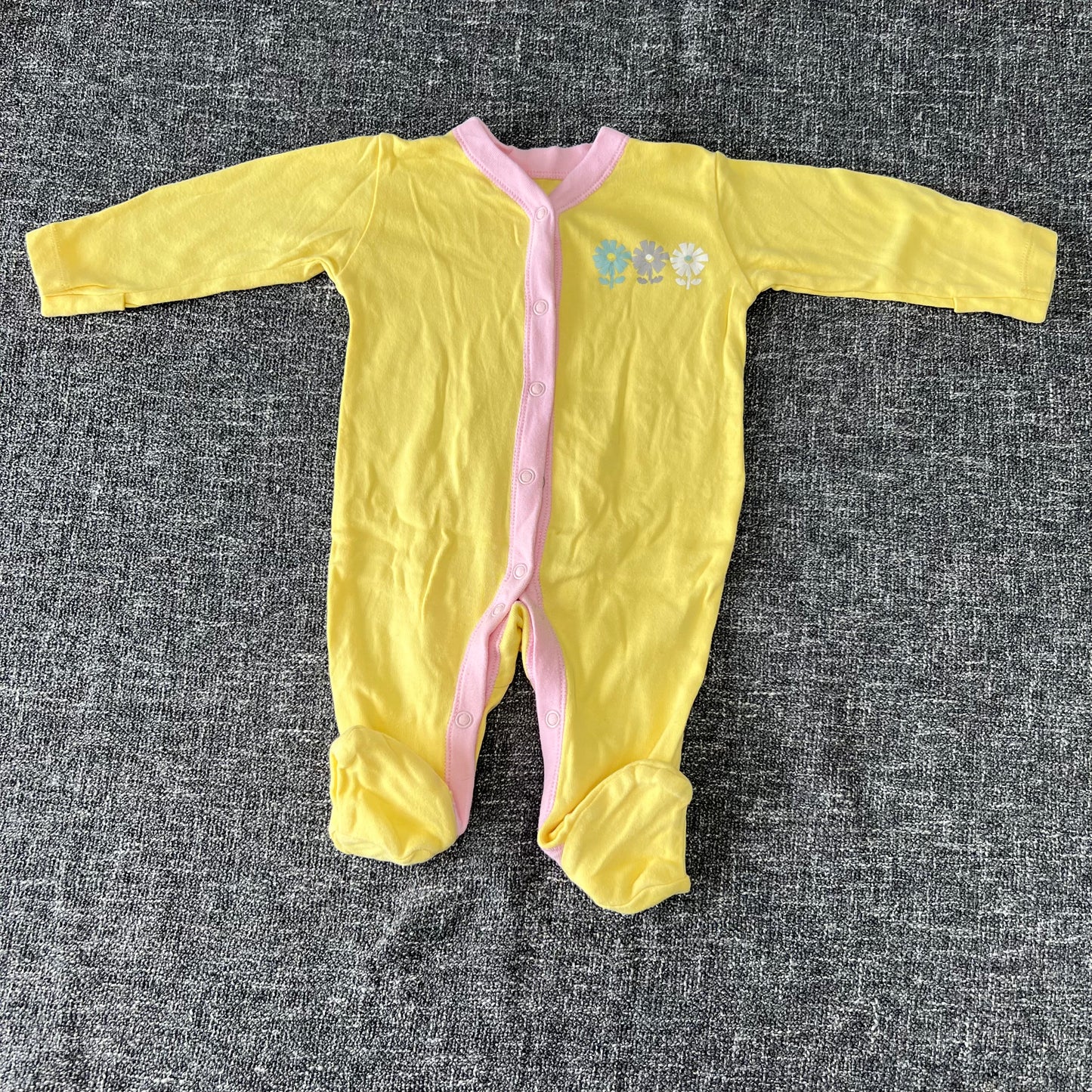 Girls 0-3 Month Plain Yellow Flowers Sleepsuit.