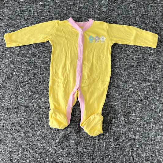 Girls 0-3 Month Plain Yellow Flowers Sleepsuit.