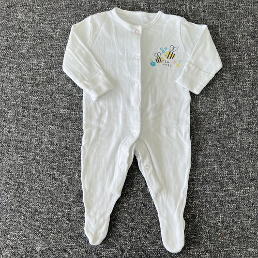 Girls 0-3 Month Plain White "Bee happy" Sleepsuit