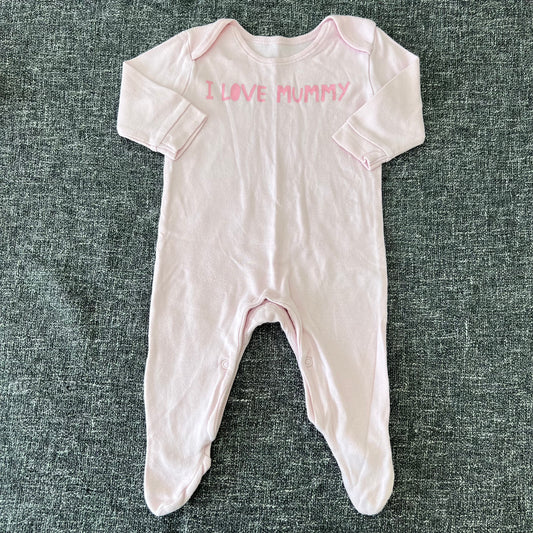 Girls 0-3 Month Pink "I love Mummy" Sleepsuit