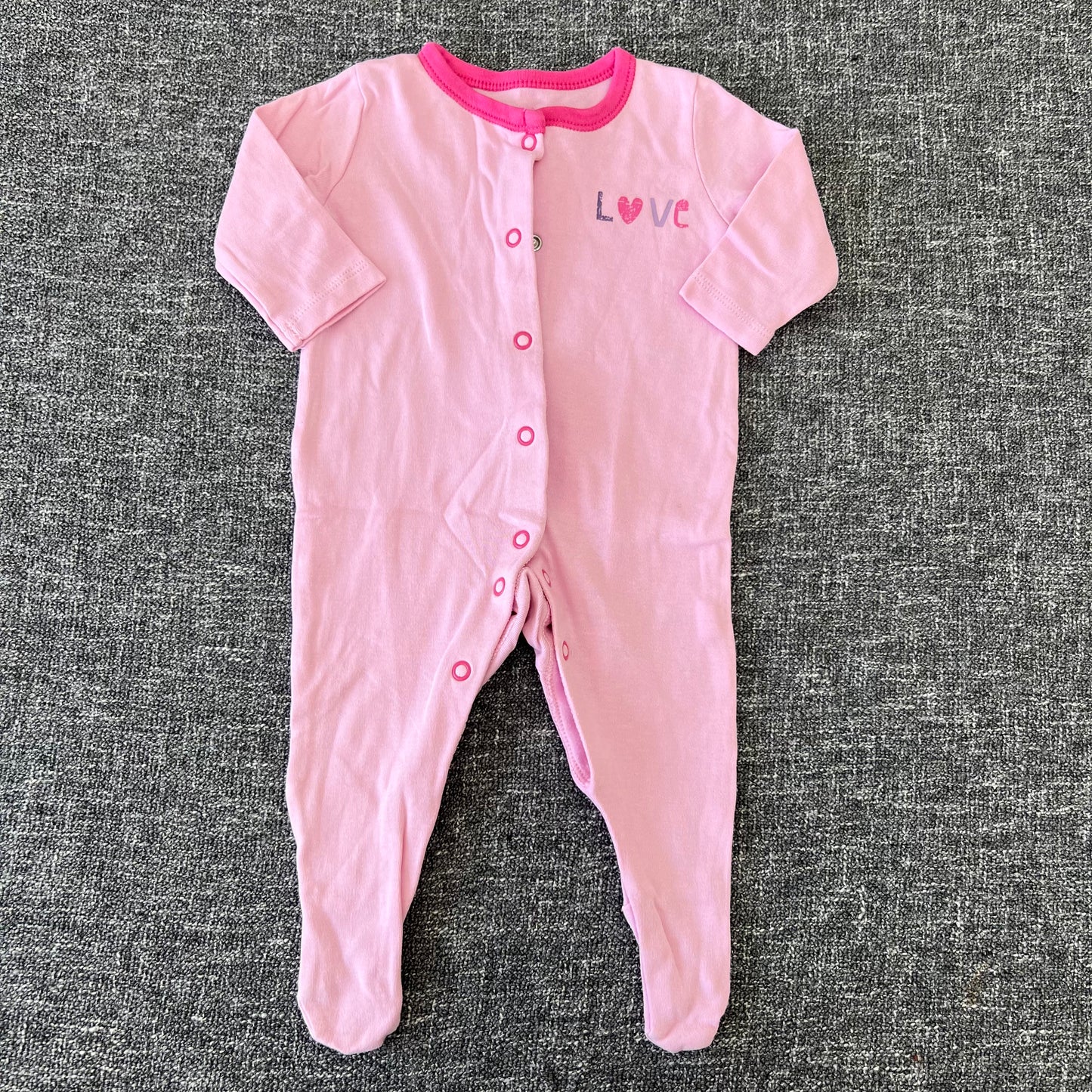 Girls 0-3 Month Pink "Love" Sleepsuit