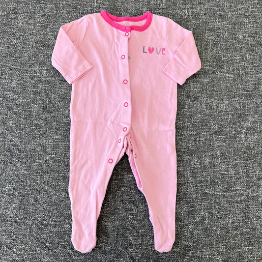 Girls 0-3 Month Pink "Love" Sleepsuit