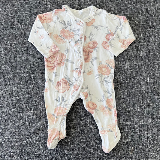 Girls 0-3 Month Cream, Peach & Great Floral Print Sleepsuit