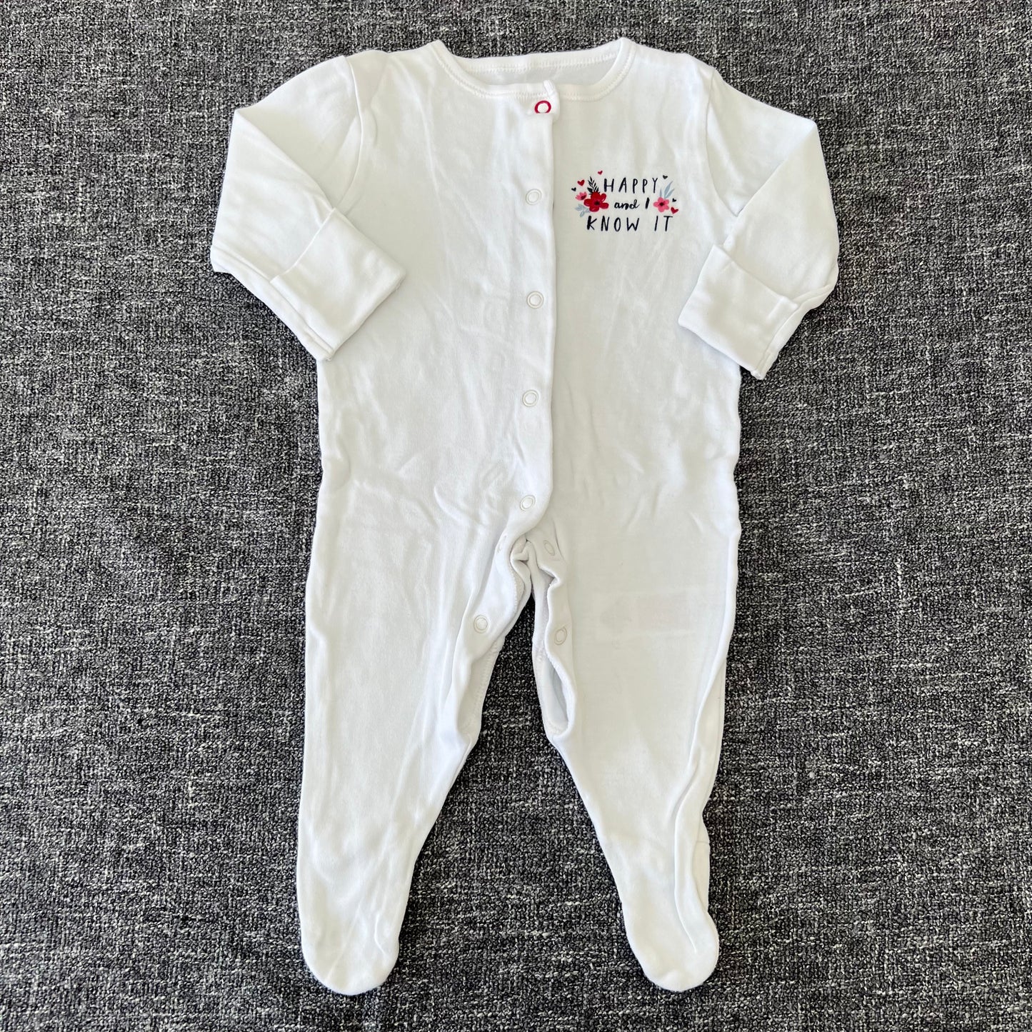 Girls 0-3 Month Plain White "Happy and I know it" Sleepsuit