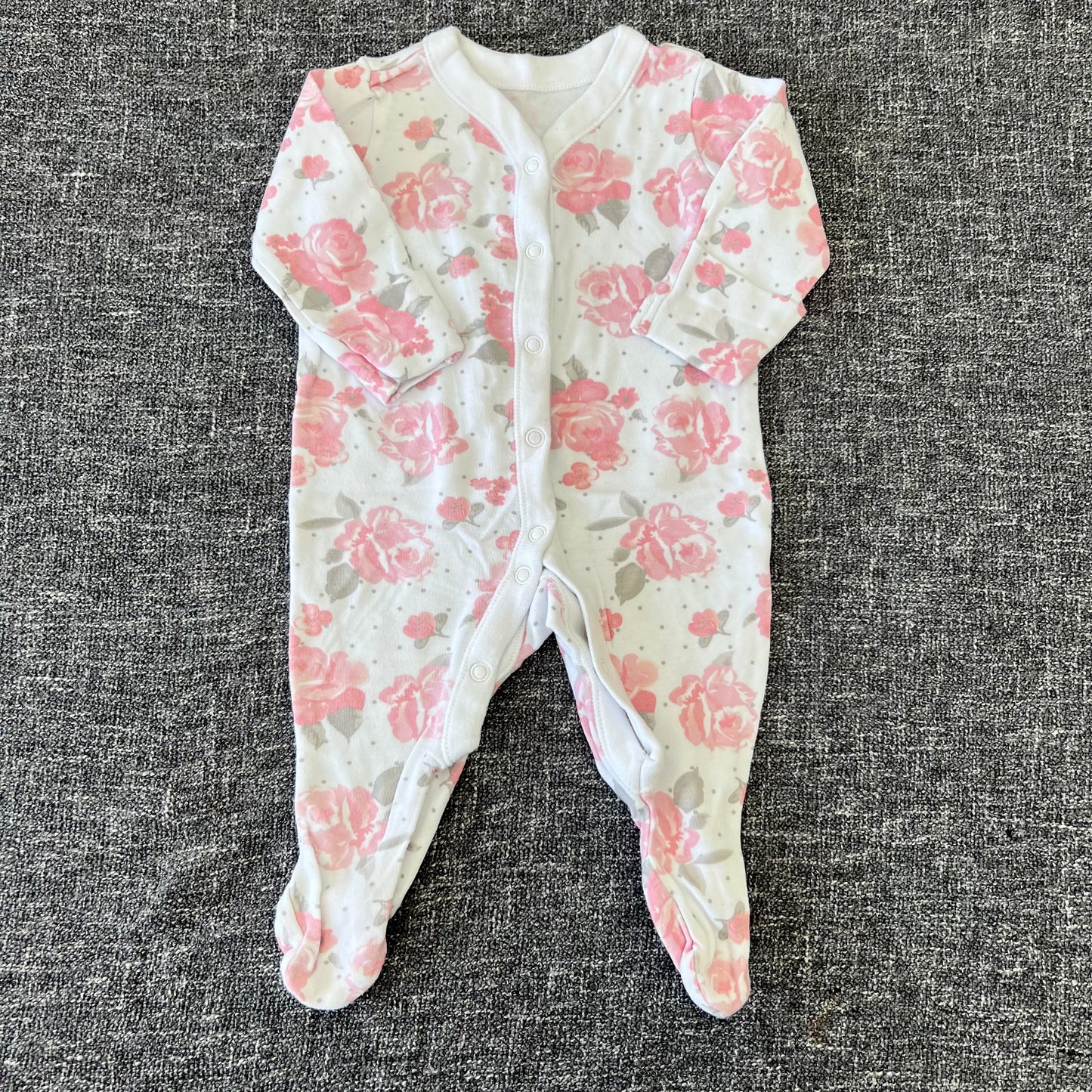 Girls 0-3 Month White & Pink Floral Sleepsuit