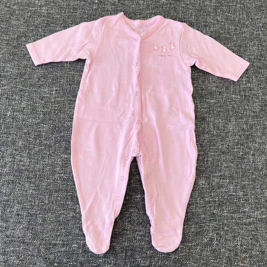 Girls 0-3 Month Pink "Hoppity Hop" Sleepsuit