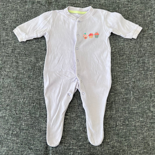 Girls 0-3 Month Lilac 'Cupcake' Sleepsuit