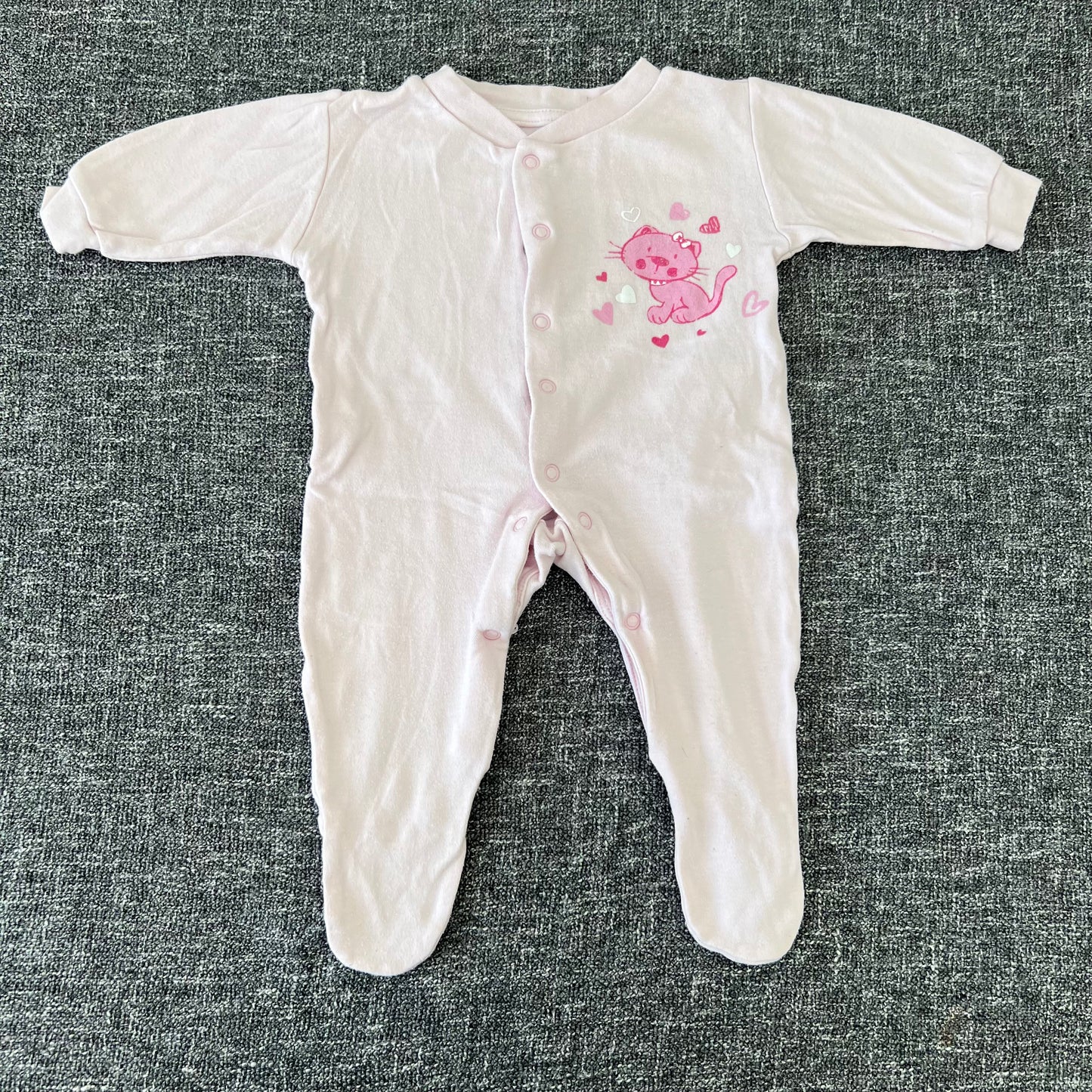 Girls 0-3 Month Pink 'Cat' Sleepsuit