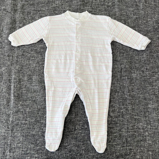 Girls 0-3 Month White With Coloured Striped Sleepsuit