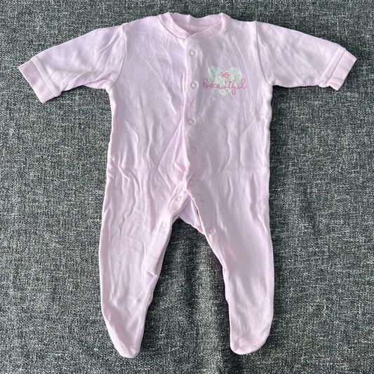 Girls 0-3 Month Pink "So Beautiful" Sleepsuit