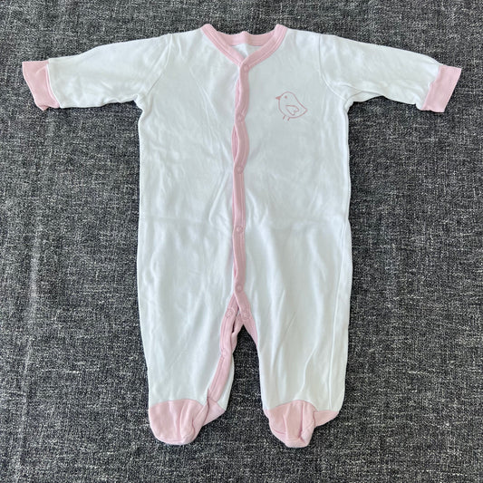 Girls 0-3 Month White & Pink 'Bird' Sleepsuit