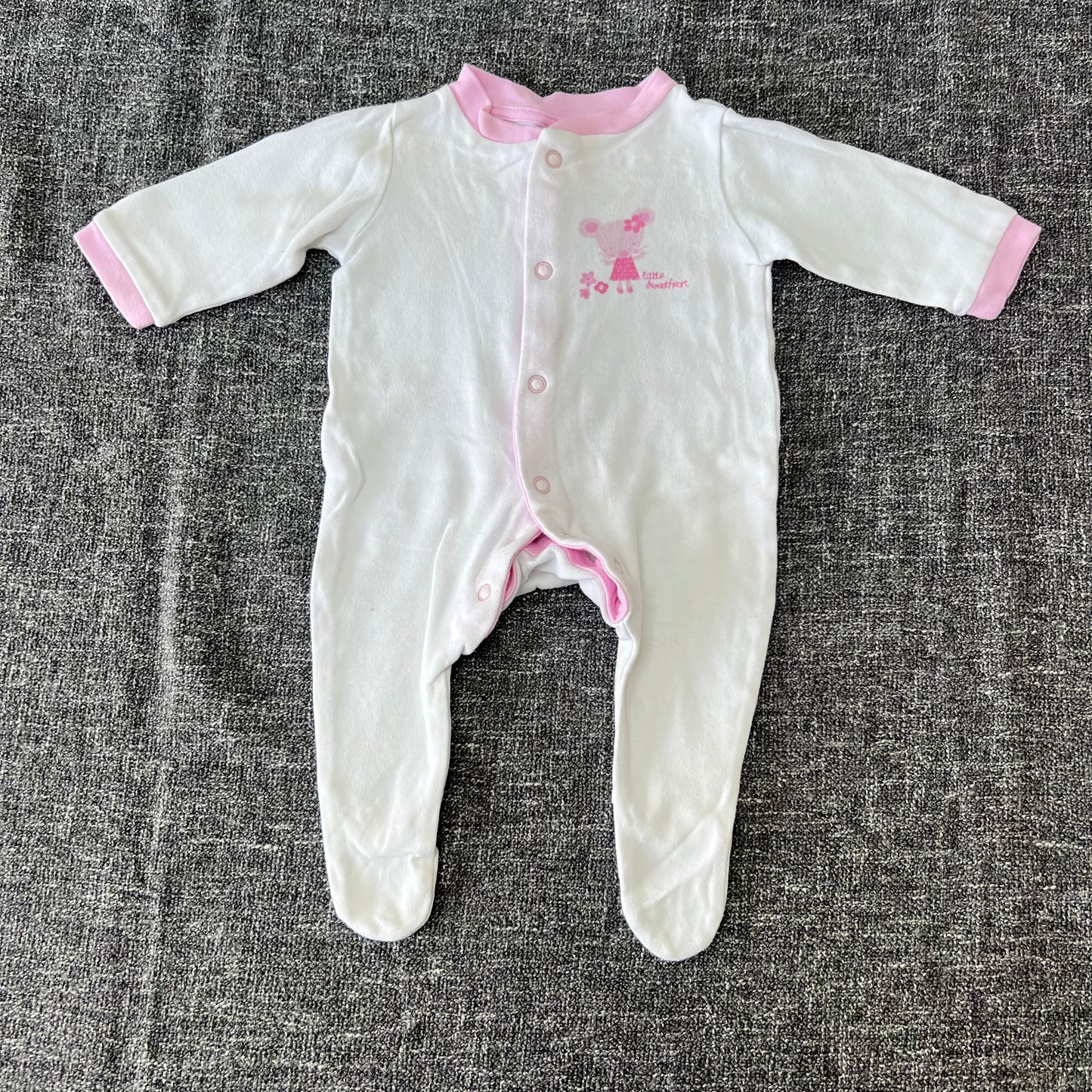 Girls 0-3 Month white Mouse "little sweetheart" Sleepsuit (PIP)