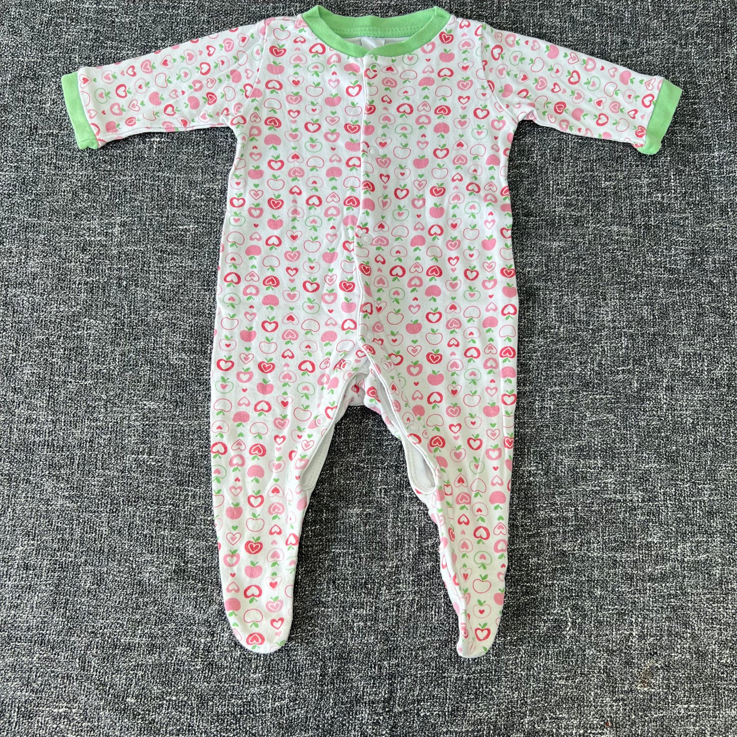 Girls 0-3 Month White With Apples Sleepsuit