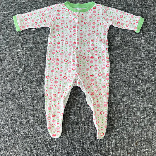 Girls 0-3 Month White With Apples Sleepsuit