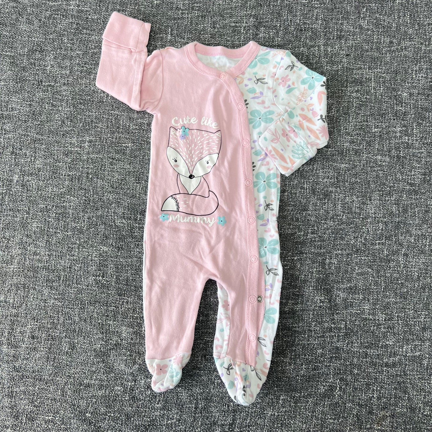 Girls 0-3 Month Pink Fox "Cute like Mummy" Sleepsuit