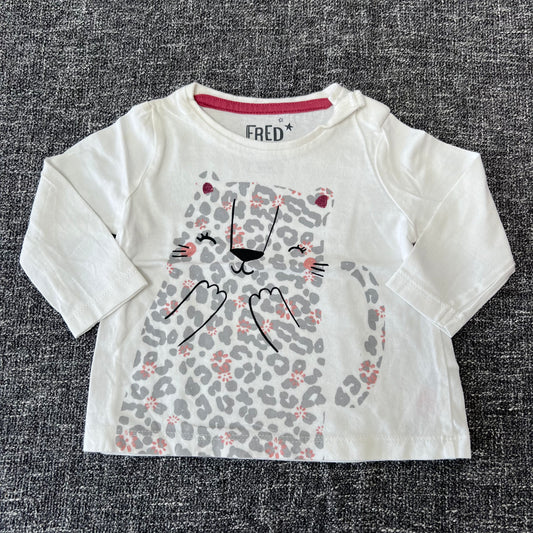 Girls 0-3 Month White Leopard Long Sleeved Top