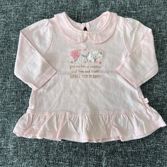 Girls 0-3 Month Pink Collared "give me lots of cuddles and love and I will grow and bloom" Long Sleeved Top