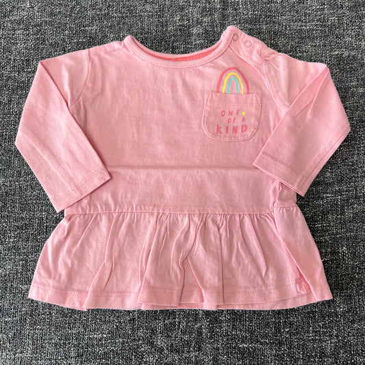 Girls 0-3 Month Plain Pink "One of a kind" Rainbow Long Sleeved Top