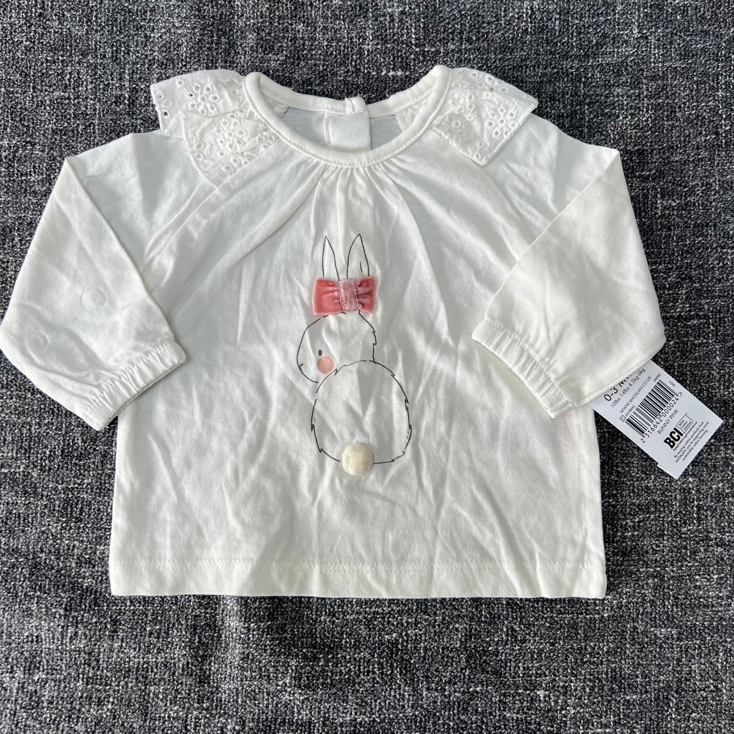 Girls 0-3 Month Cream Bunny Long Sleeved Top NEW