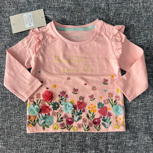 Girls 0-3 Month Peach "Beautiful Moments" Floral Long Sleeved Top NEW