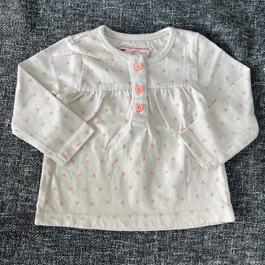 Girls 0-3 Month Beige With Peach Hearts Long Sleeved Top