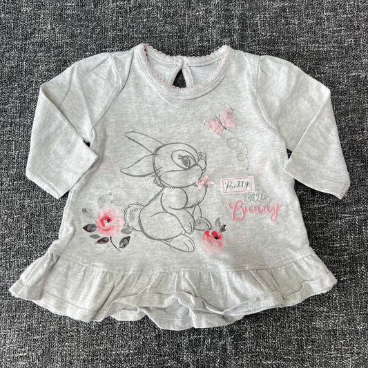 Girls 0-3 Month Grey Disney 'Thumper' "Pretty little bunny" Long Sleeved Top