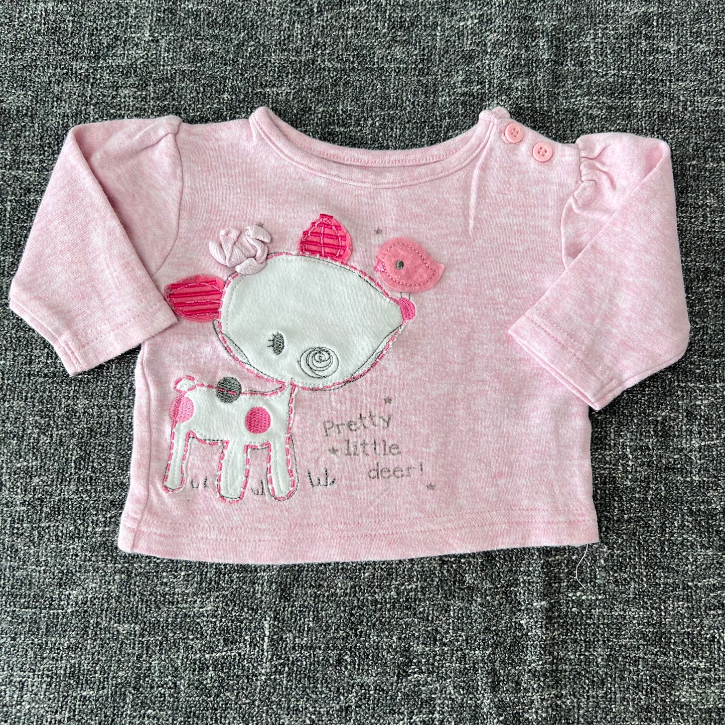 Girls 0-3 Month Girls Pink 'Pretty Little Dear" Long Sleeved Top