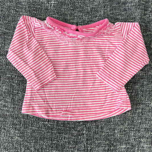 Girls 0-3 Month Pink & White Striped Long Sleeved Top