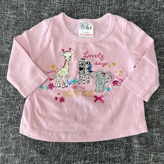 Girls 0-3 Month Pink "Lovely days with my best friends" Long Sleeved Top