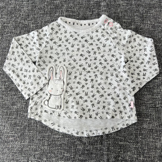 Girls 0-3 Month Grey Bunny Print Long Sleeved Top