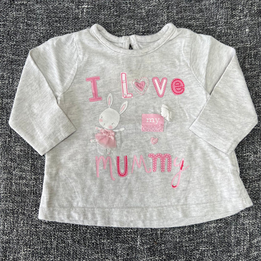 Girls 0-3 Month Grey "I love my Mummy" Long Sleeved Top