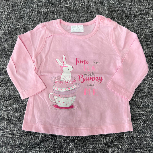 Girls 0-3 Month Pink "Time for tea with bunny and me" Long Sleeved Top