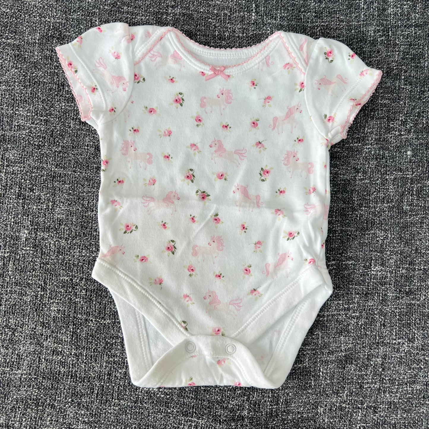 Girls 0-3 Month White Unicorn Print Short Sleeved Bodysuit