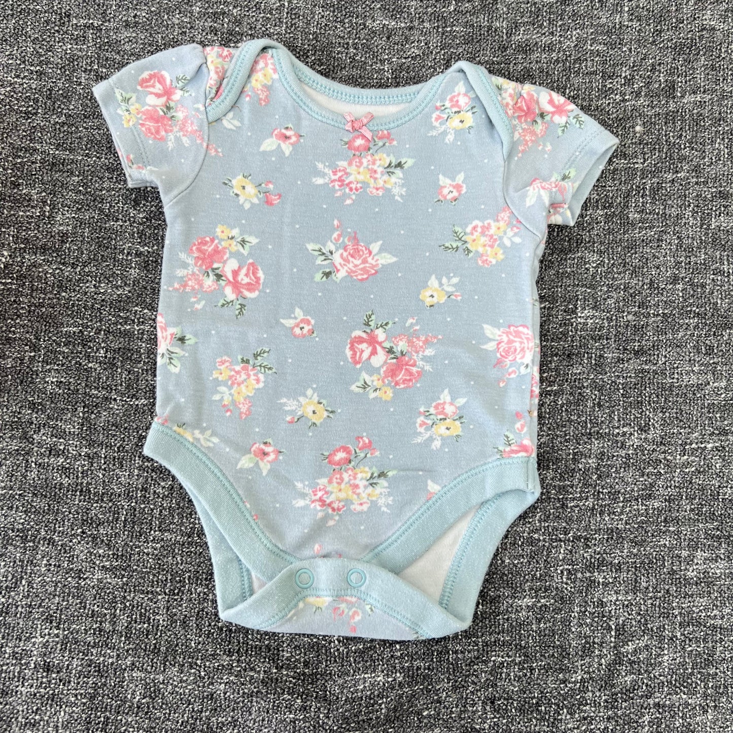 Girls 0-3 Month Blue Floral Short Sleeved Bodysuit